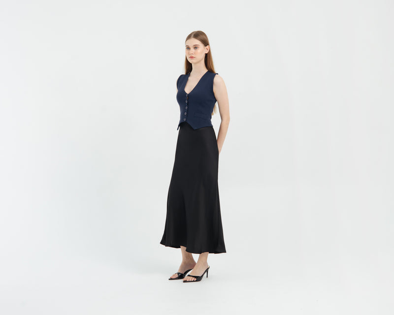 Black Perle Silk Skirt