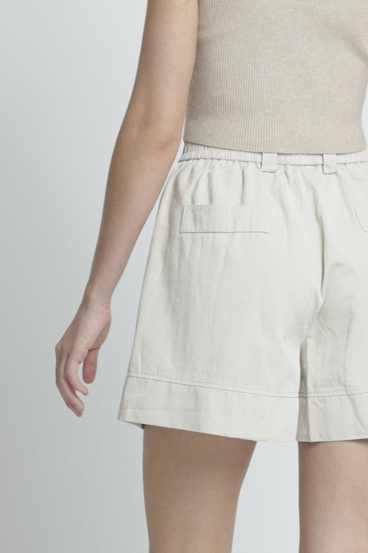 Beige Basic Cotton Shorts