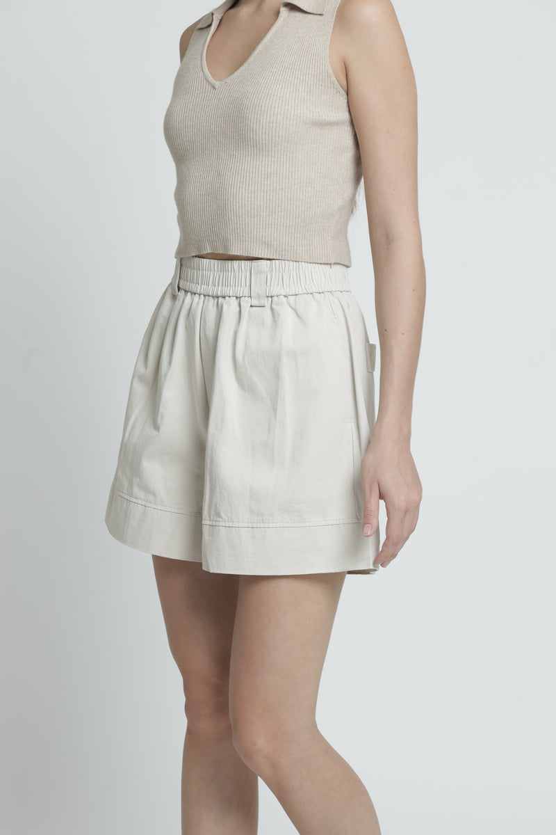 Beige Basic Cotton Shorts