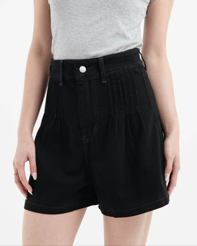 Black Pleated Denim Shorts