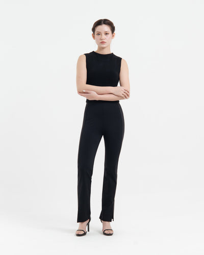 Black Bamboo Slit Pants