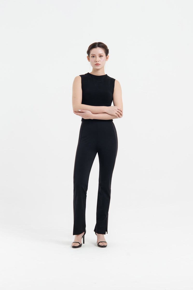 Black Bamboo Slit Pants