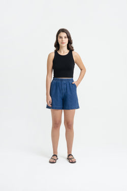 Dark Blue Bamboo Denim Shorts