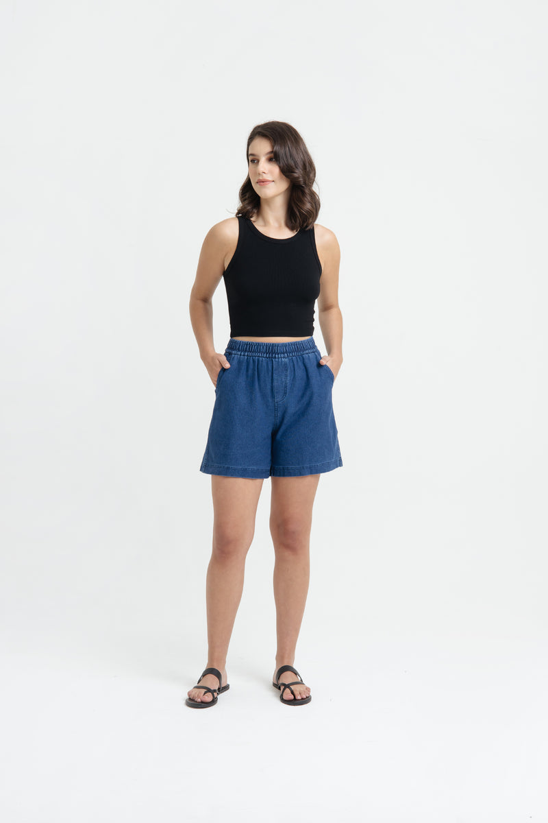 Dark Blue Bamboo Denim Shorts