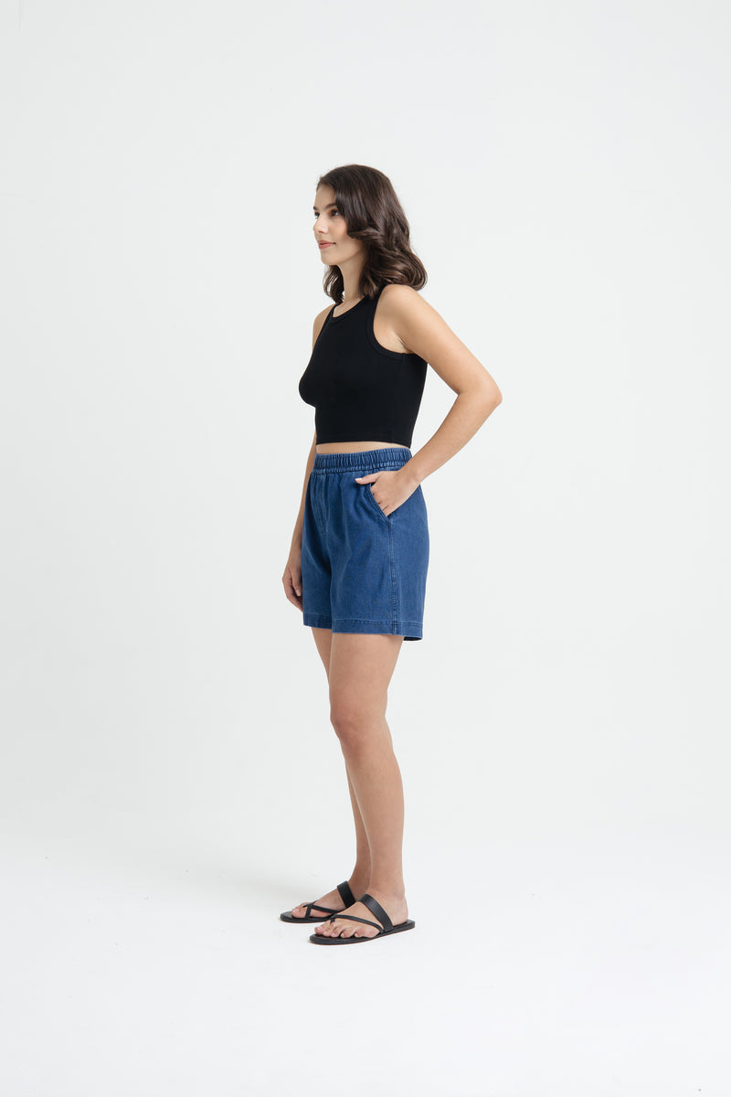 Dark Blue Bamboo Denim Shorts