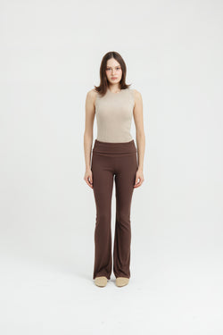 Brown Fold Bamboo Flare Pants