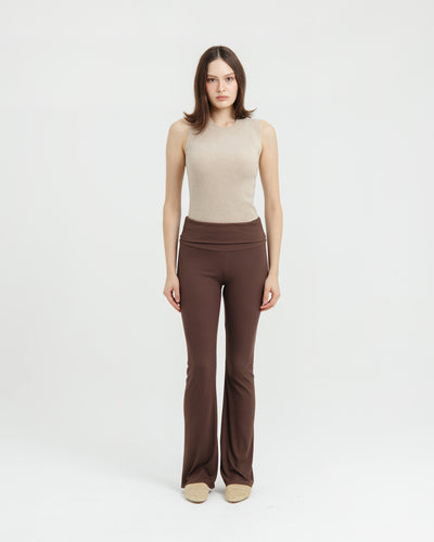 Brown Fold Bamboo Flare Pants