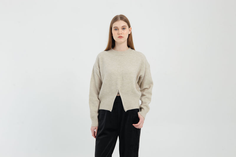 Taupe Zippered Sweater