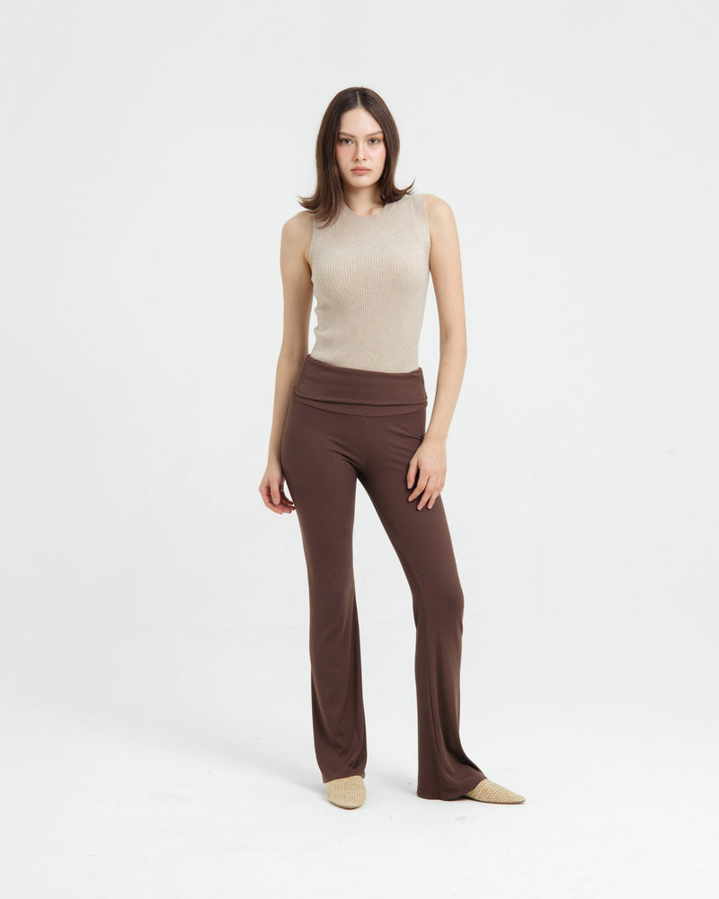 Brown Fold Bamboo Flare Pants