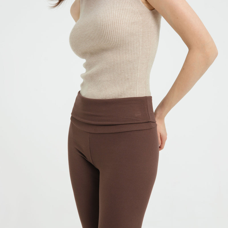 Brown Fold Bamboo Flare Pants