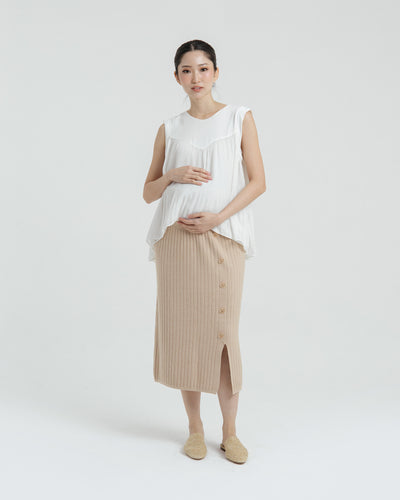 Tan Knit Maternity Skirt