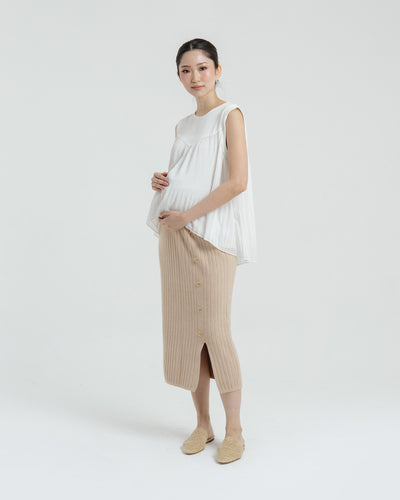 Tan Knit Maternity Skirt