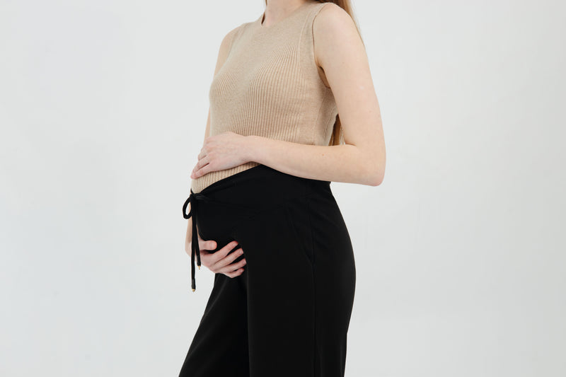 Black Ultrasoft Bamboo 2.0 Maternity Overlap Pants