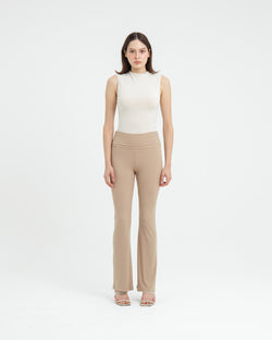 Taupe Fold Bamboo Flare Pants