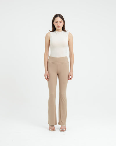 Taupe Fold Bamboo Flare Pants