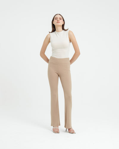 Taupe Fold Bamboo Flare Pants