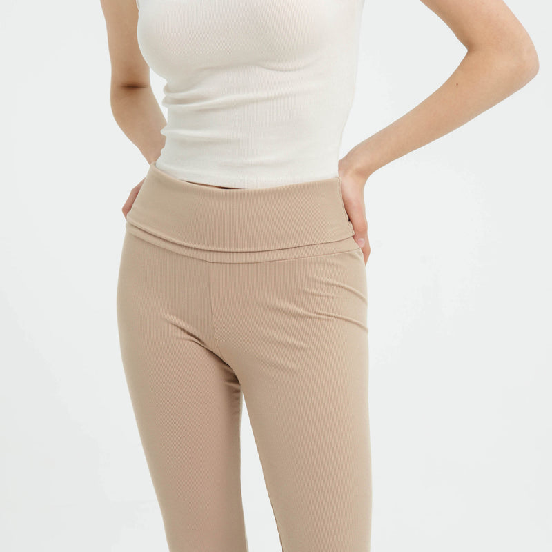 Taupe Fold Bamboo Flare Pants