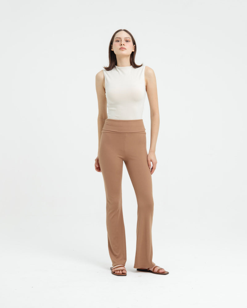 Tan Fold Bamboo Flare Pants