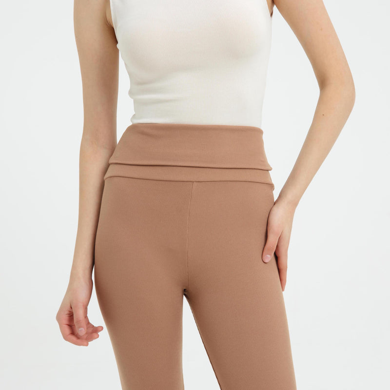 Tan Fold Bamboo Flare Pants