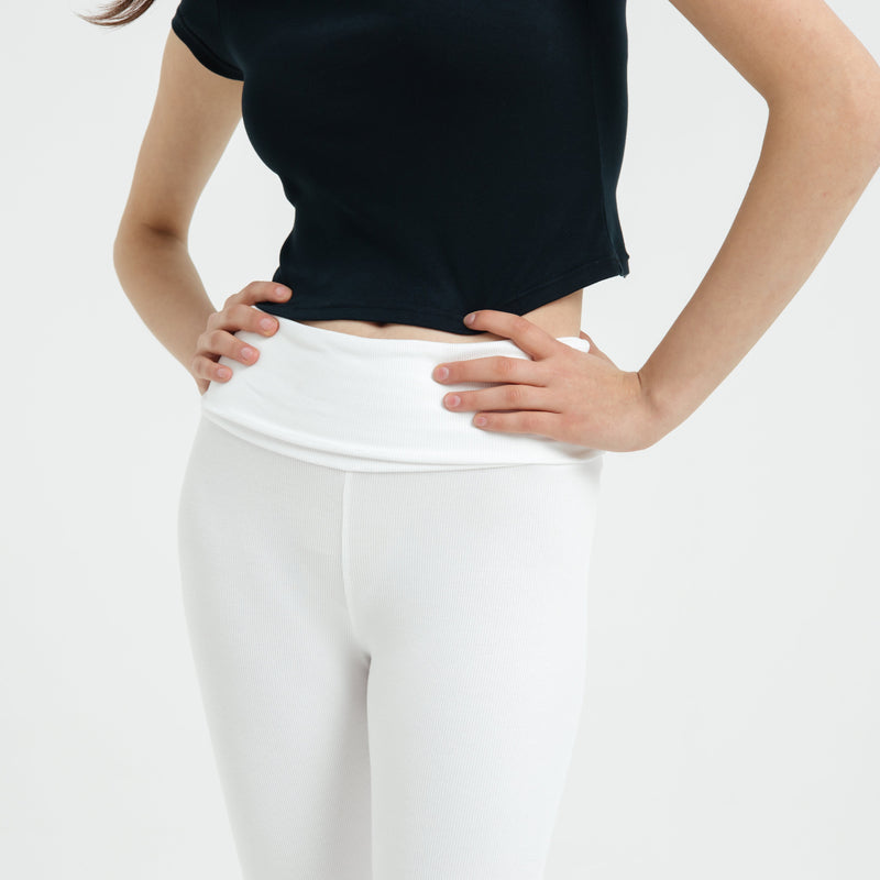 White Fold Bamboo Flare Pants