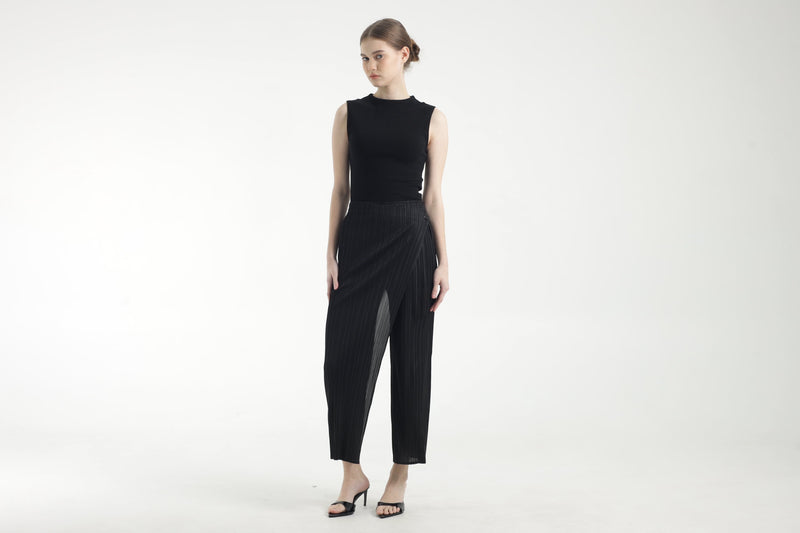 Black Wrap Pleated Pants