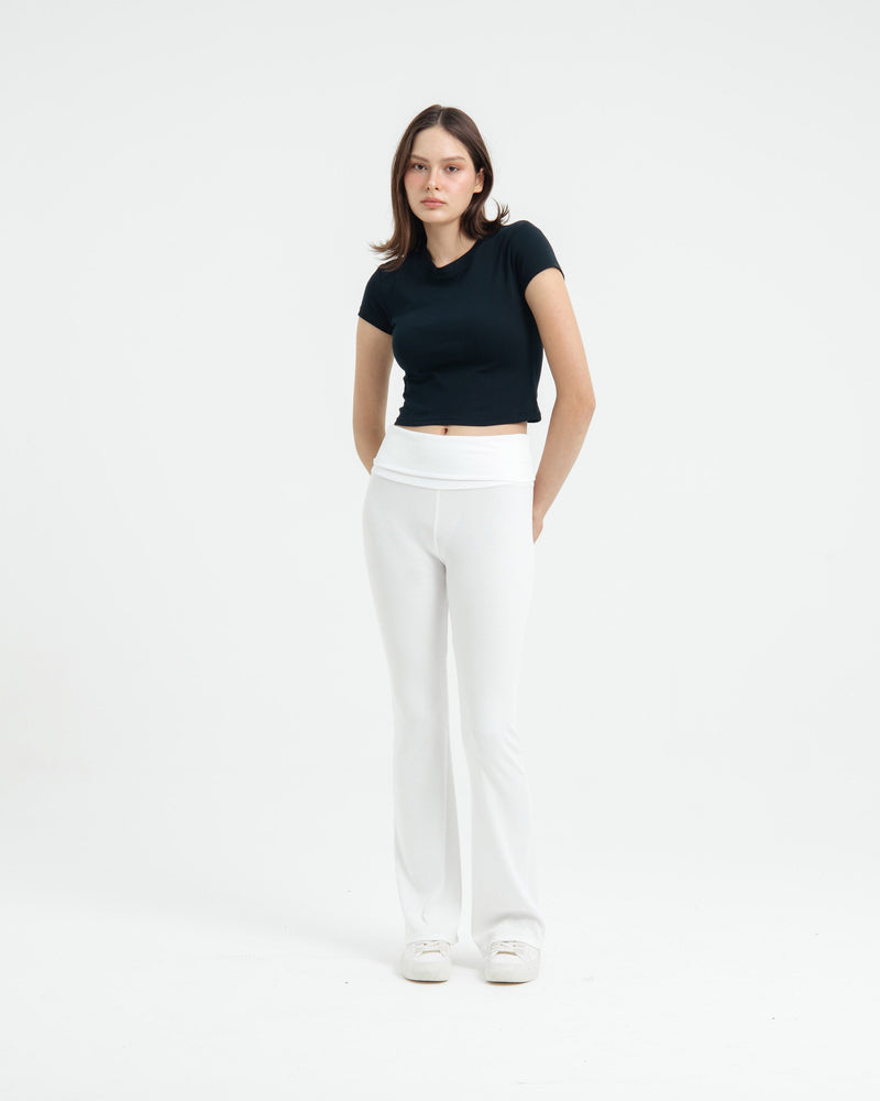 White Fold Bamboo Flare Pants