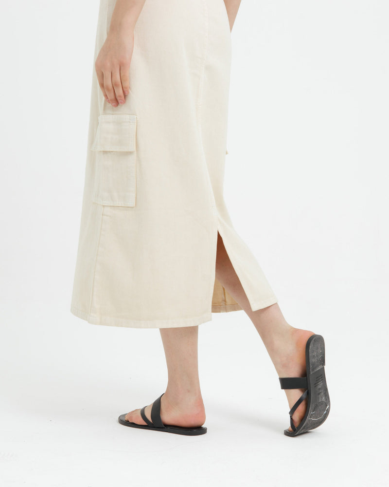 Cream Cargo Midi Denim Skirt