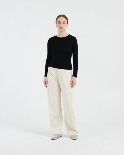 Beige Bamboo Lyocell Barrel Pants