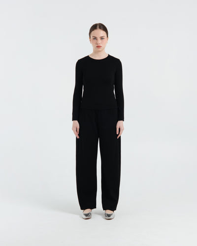 Black Bamboo Lyocell Barrel Pants