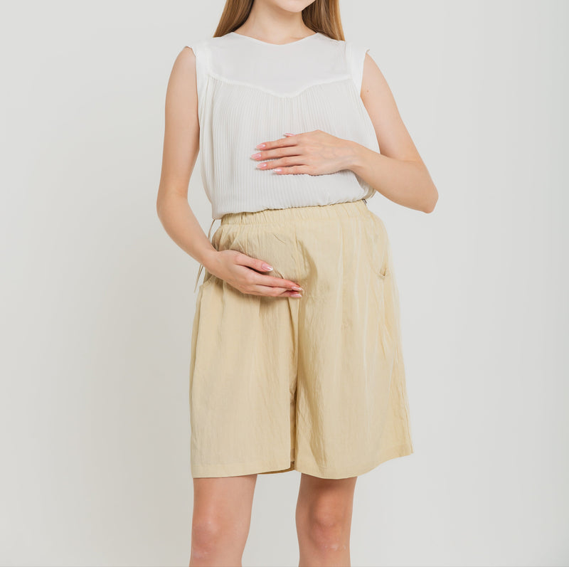 Beige Adjustable Maternity Shorts
