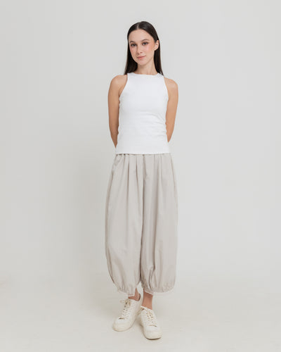 Beige Eyelet Barrel Pants