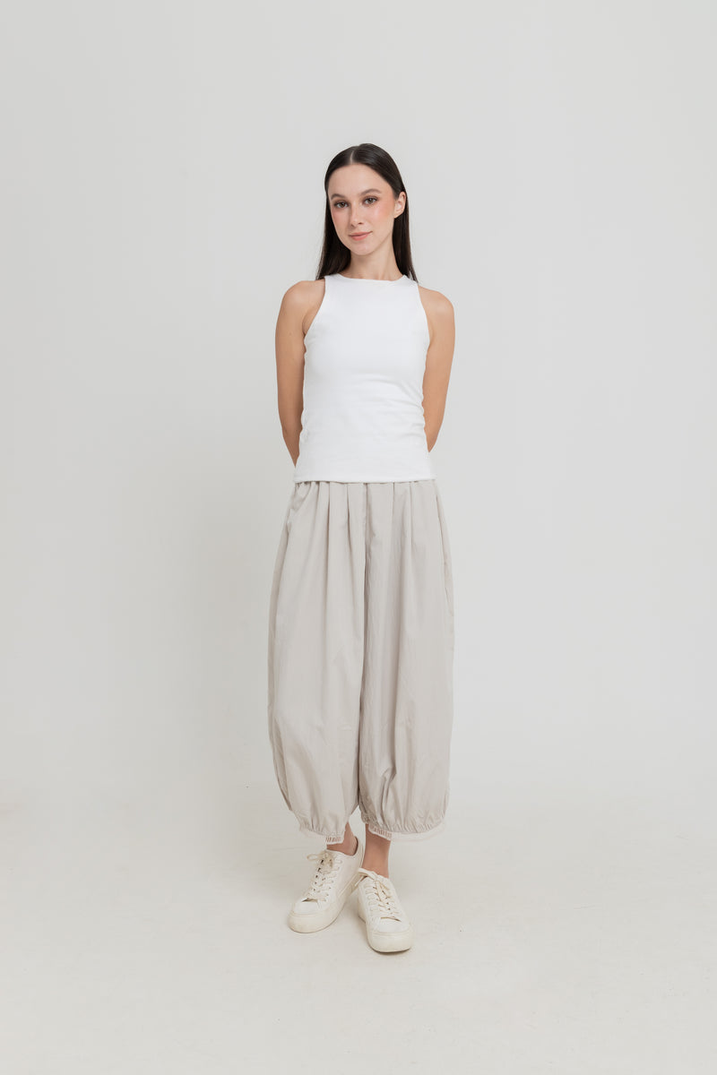 Beige Eyelet Barrel Pants
