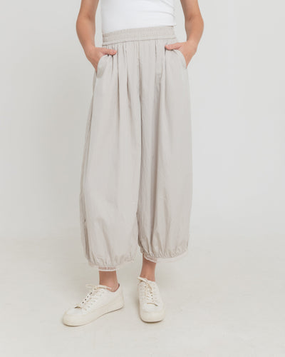 Beige Eyelet Barrel Pants