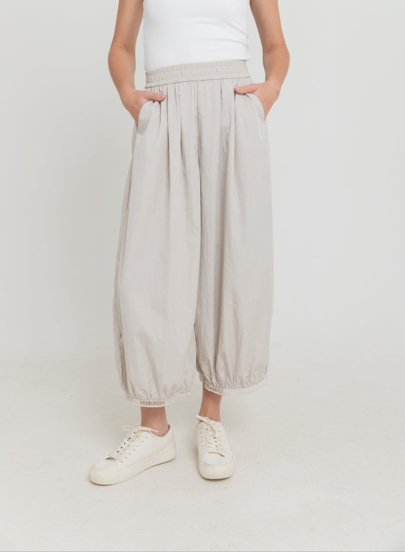 Beige Eyelet Barrel Pants
