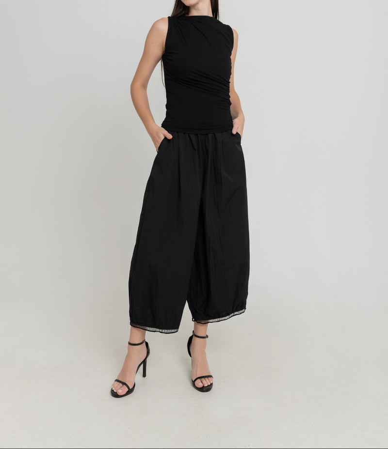 Black Eyelet Barrel Pants
