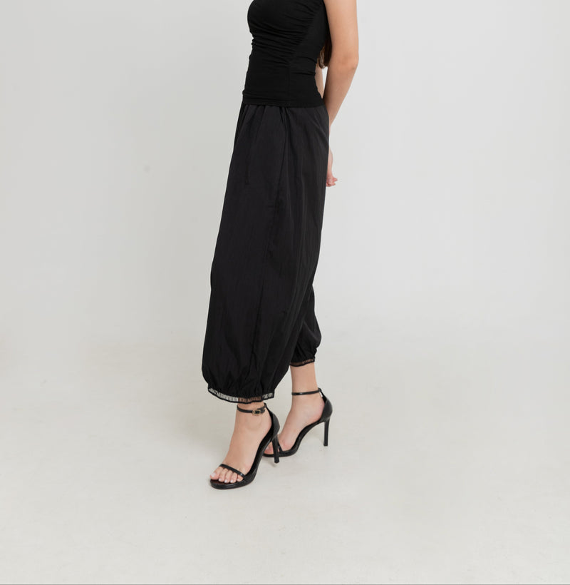 Black Eyelet Barrel Pants