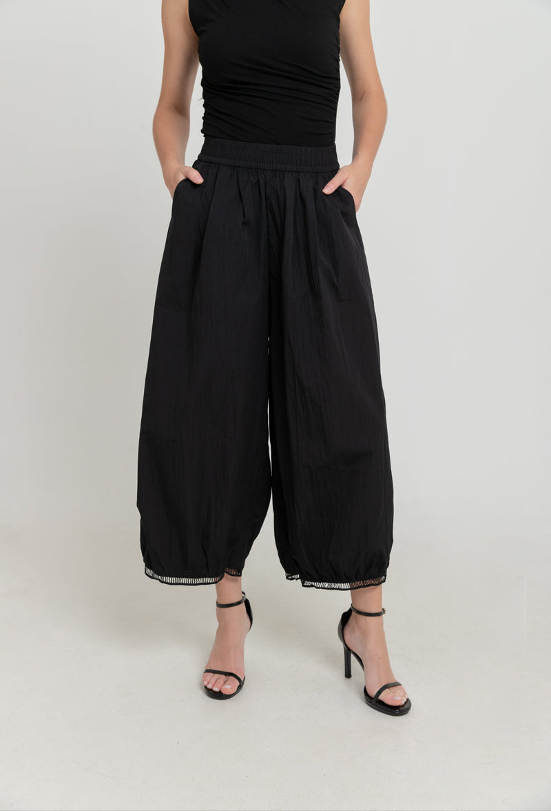 Black Eyelet Barrel Pants