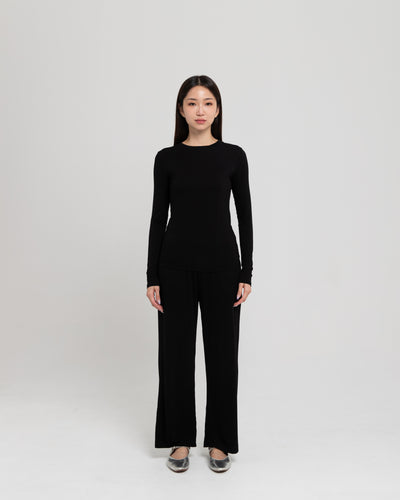 Black Airy Bamboo Daily Long Pants