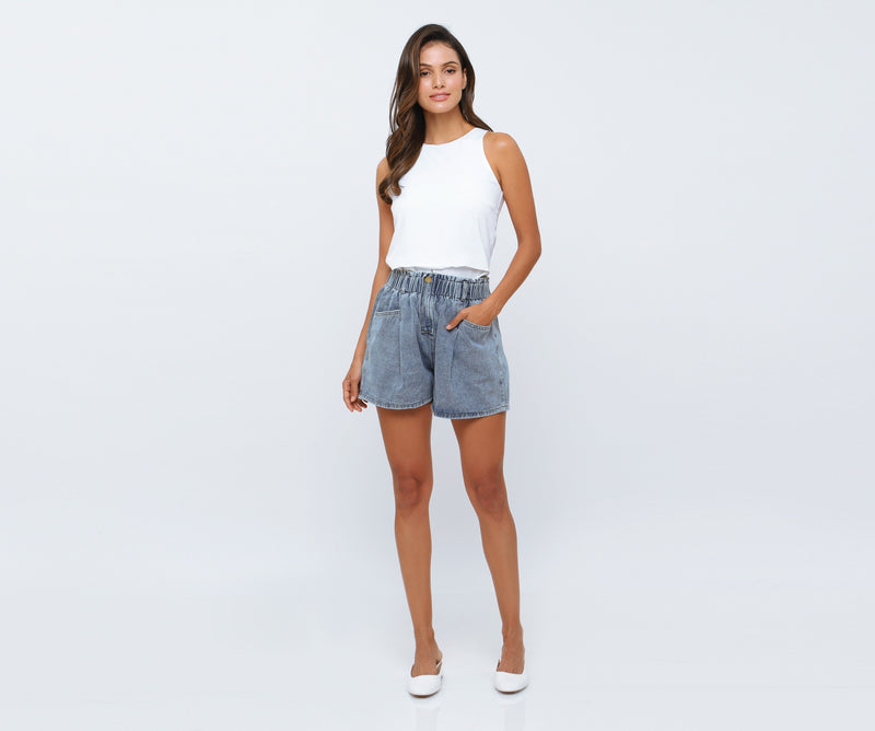 Washed Blue Denim Shorts