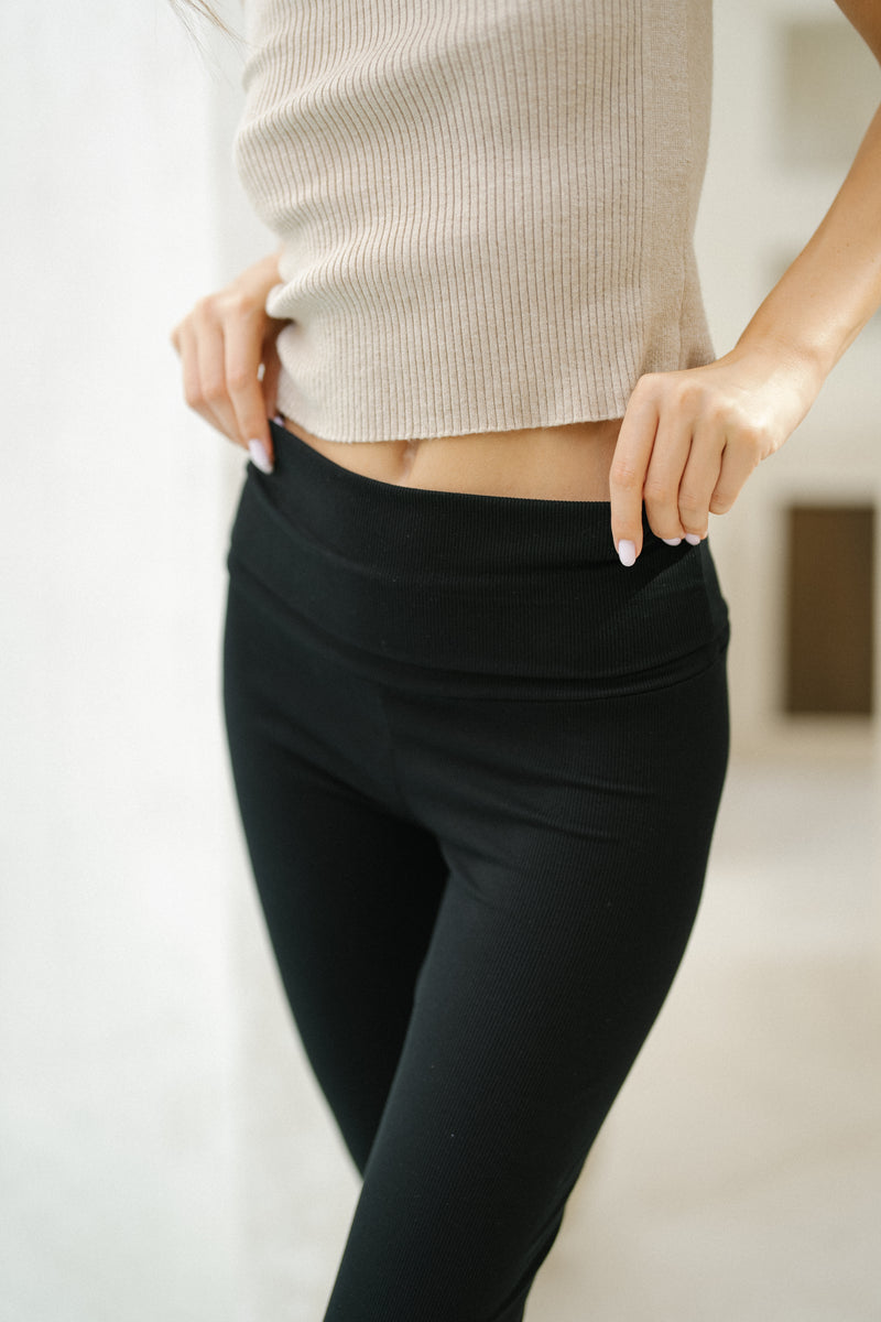 Black Fold Bamboo Flare Pants