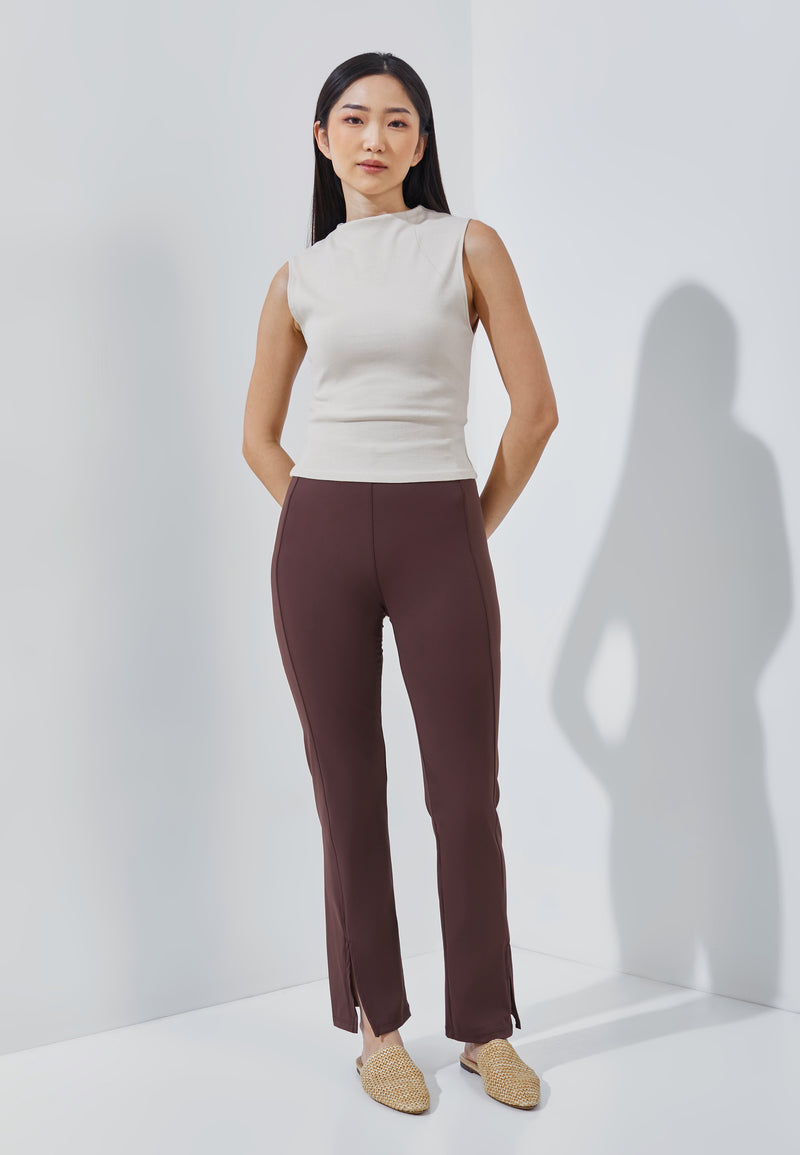 Brown Bamboo Slit Pants