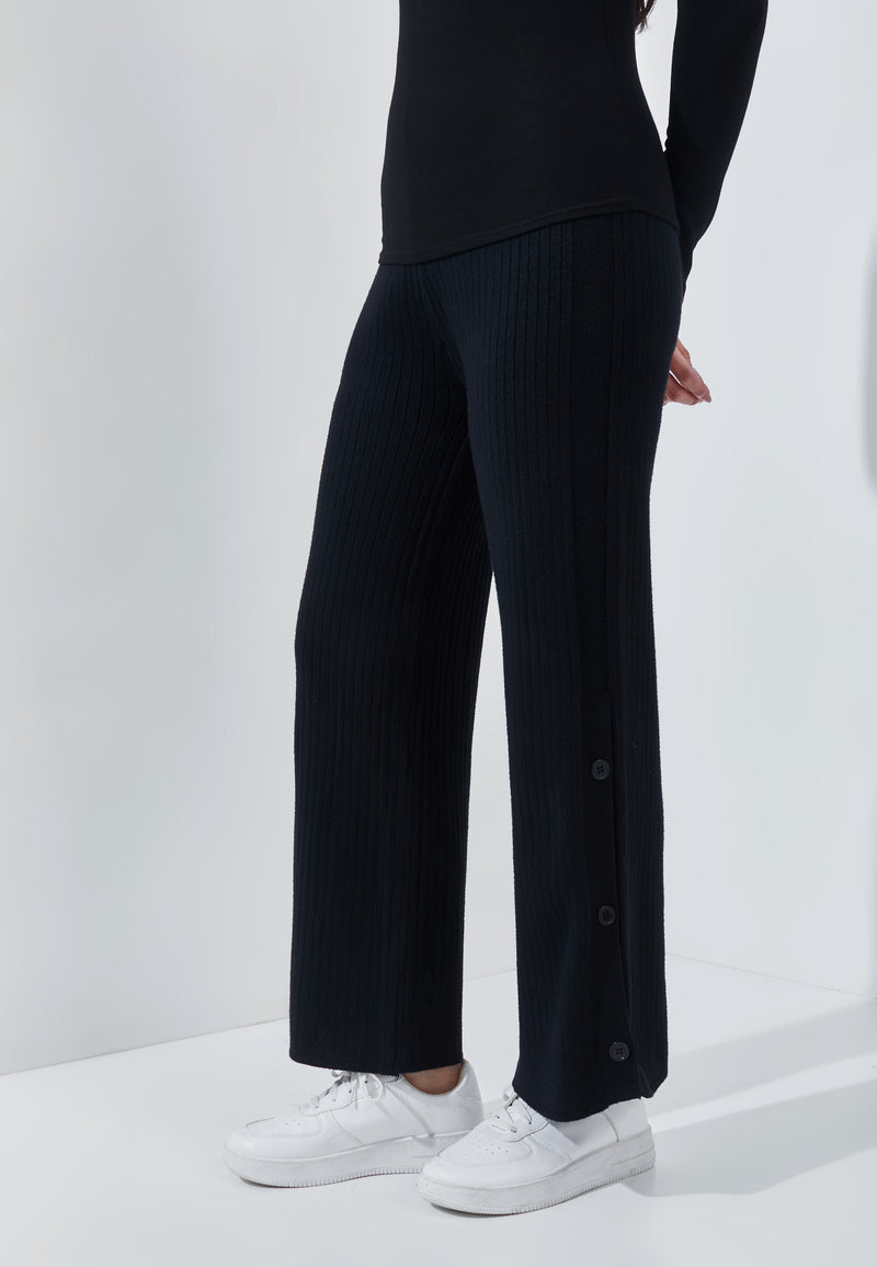 Black Knit Winter Button Pants