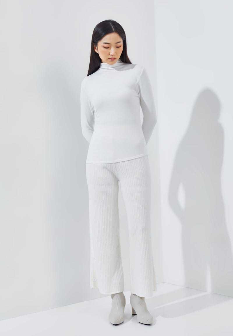 White Knit Winter Button Pants