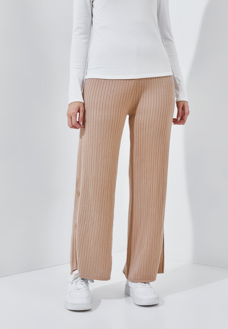 Tan Knit Winter Button Pants