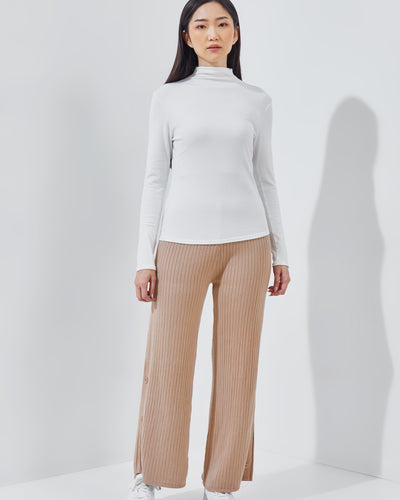 Tan Knit Winter Button Pants