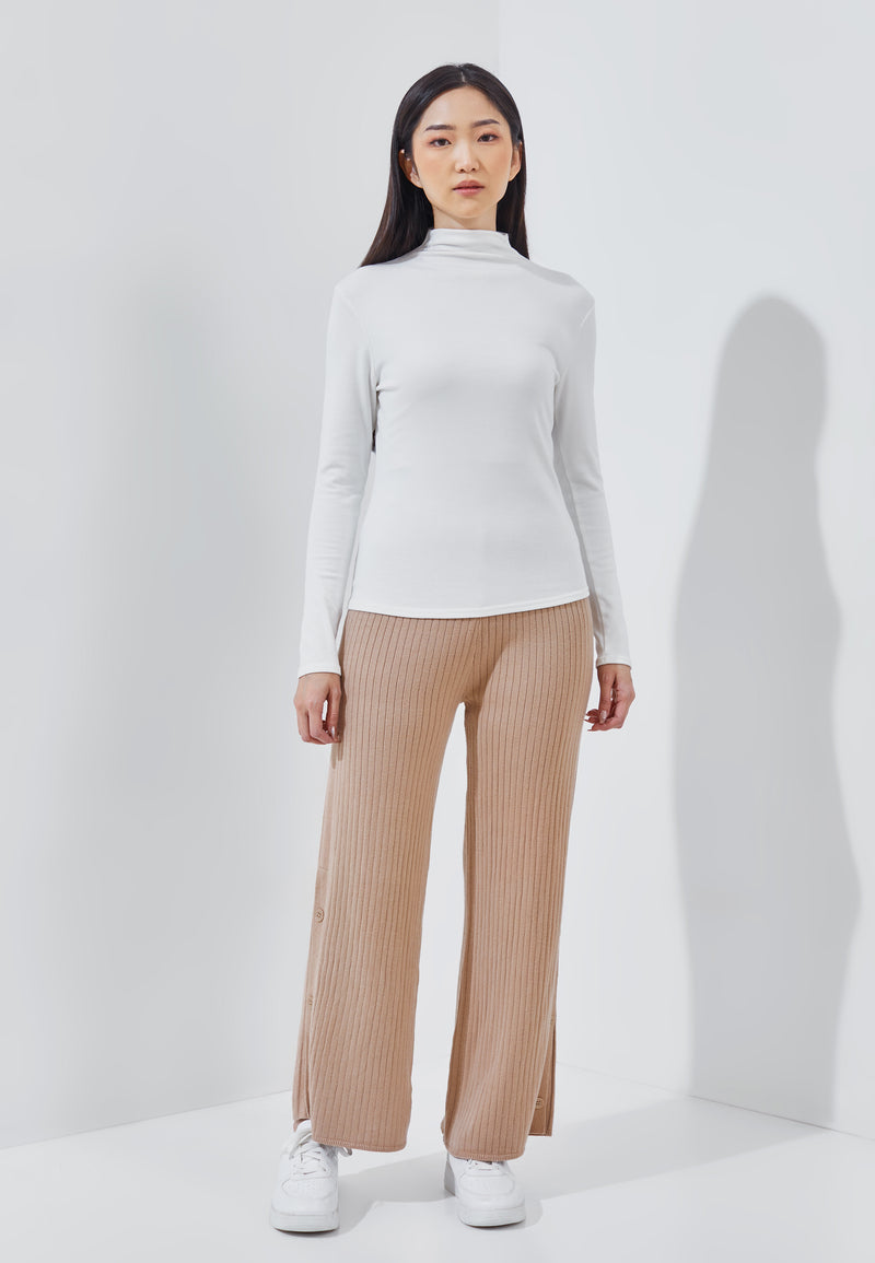 Tan Knit Winter Button Pants