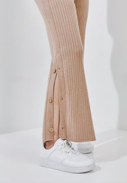 Tan Knit Winter Button Pants