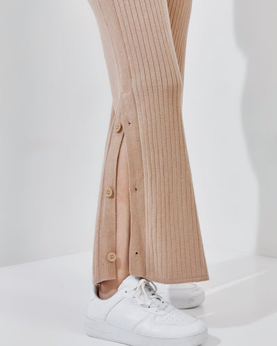 Tan Knit Winter Button Pants