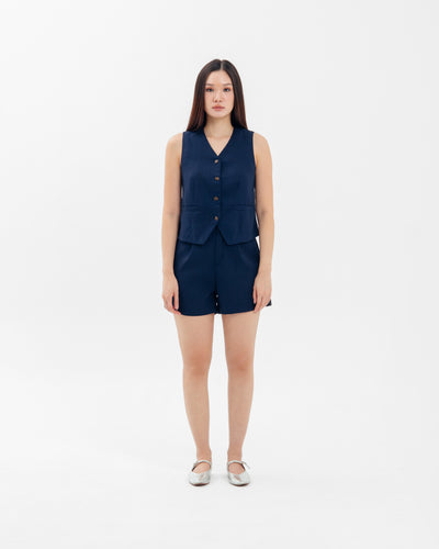 Navy Ann Bamboo Linen Shorts Set