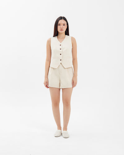 Beige Ann Bamboo Linen Shorts Set
